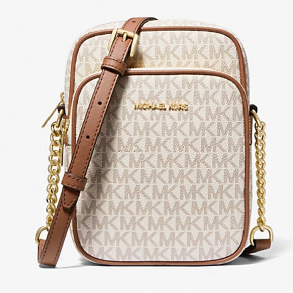 VGUC Michael Kors Jet Set Travel Medium Logo Crossbody Bag in Vanilla Colorway - Picture 1 of 11